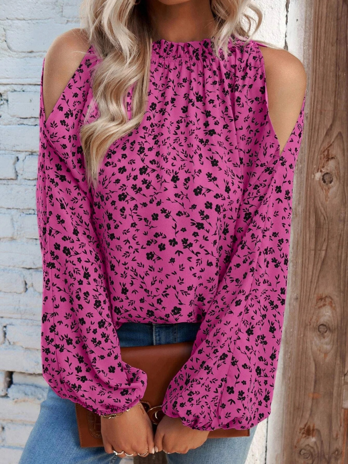 Sydney - Elegante blusa floral de manga larga y hombros descubiertos