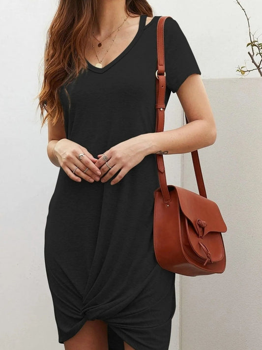 Celestina - Vestido casual de manga corta con cuello en V y nudo trenzado