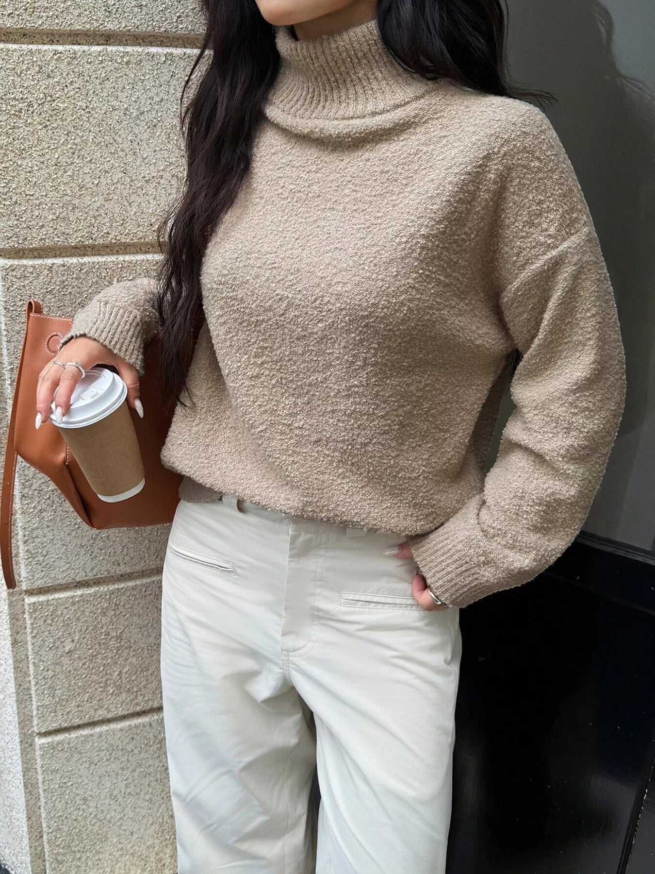 Nailah - Elegante jersey cálido de manga larga con cuello alto y forro polar