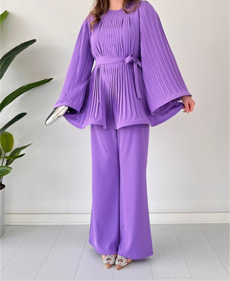 Romina - Elegante conjunto de top suelto de manga larga y pantalón ancho