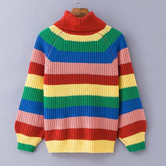 Jersey de Invierno para Mujer de Punto Cuello Alto a Rayas