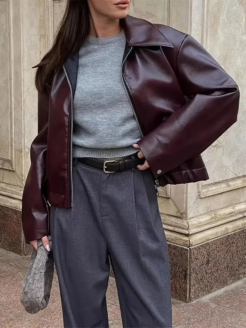 Cassidy – Elegante chaqueta de cuero de gran tamaño