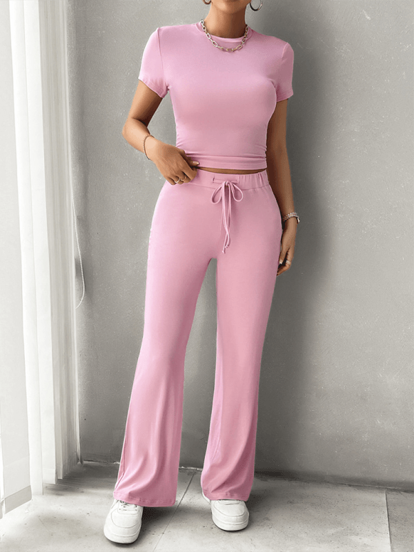 Vylette - Conjunto casual de camisa y pantalón crop top entallado