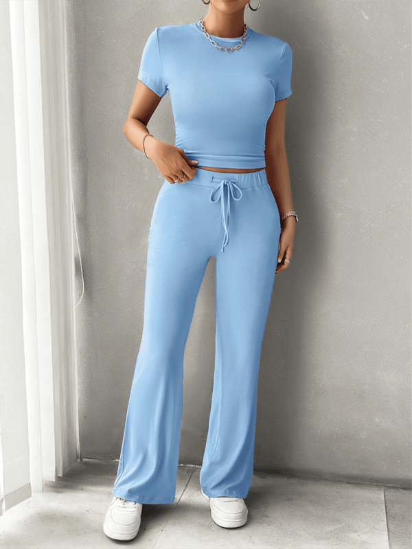 Vylette - Conjunto casual de camisa y pantalón crop top entallado