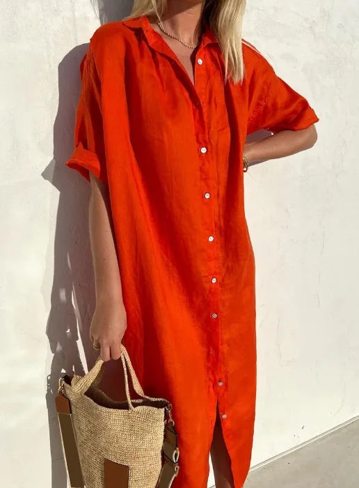 Maelynn - Vestido casual cómodo de manga corta con botones