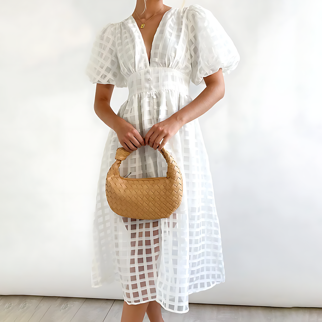 Annika - Vestido con Mangas Abullonadas y Escote en V