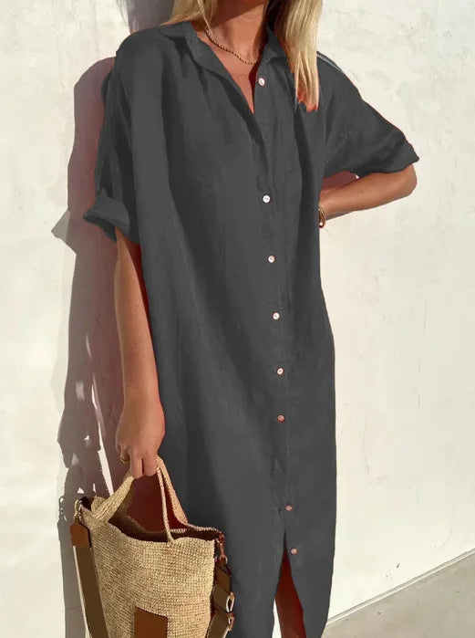 Maelynn - Vestido casual cómodo de manga corta con botones