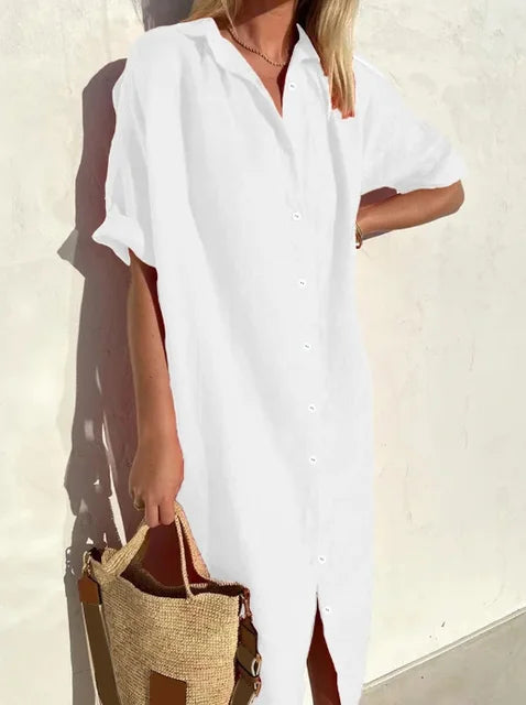 Maelynn - Vestido casual cómodo de manga corta con botones