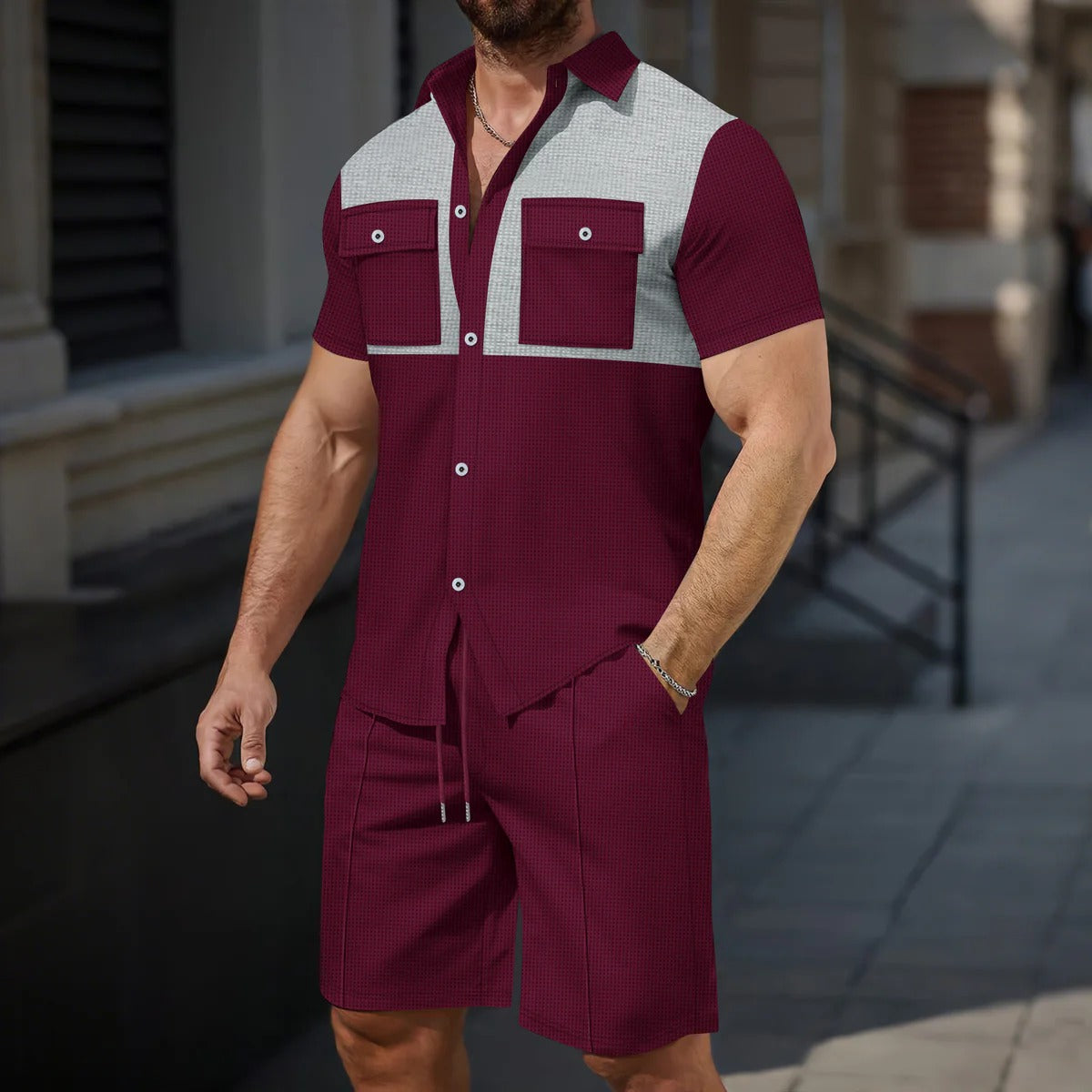 Charlie - Conjunto casual y estiloso de polo con botones y shorts para hombre