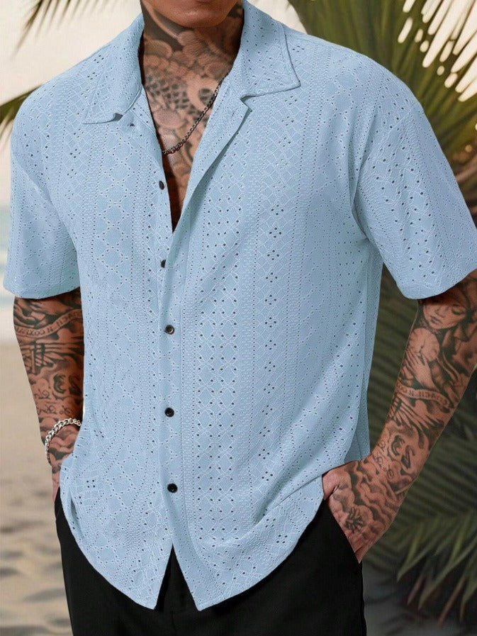 Franklin - Polo casual de jacquard con botones para hombre