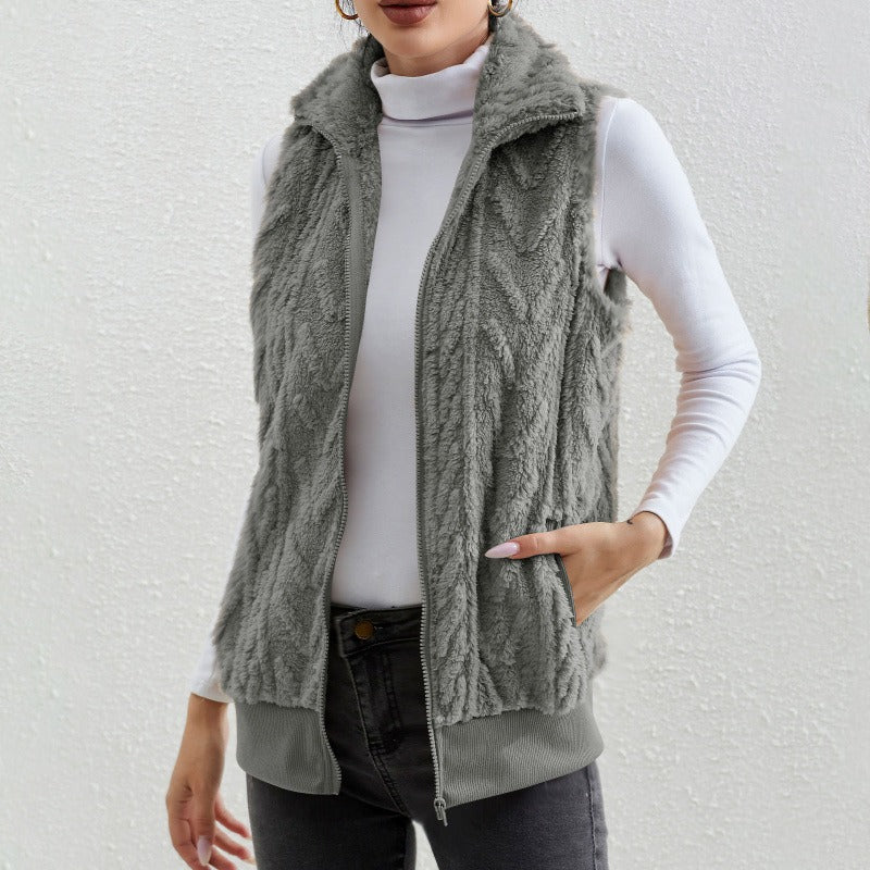 Kaisey - Chaleco informal sin mangas de jacquard con forro polar