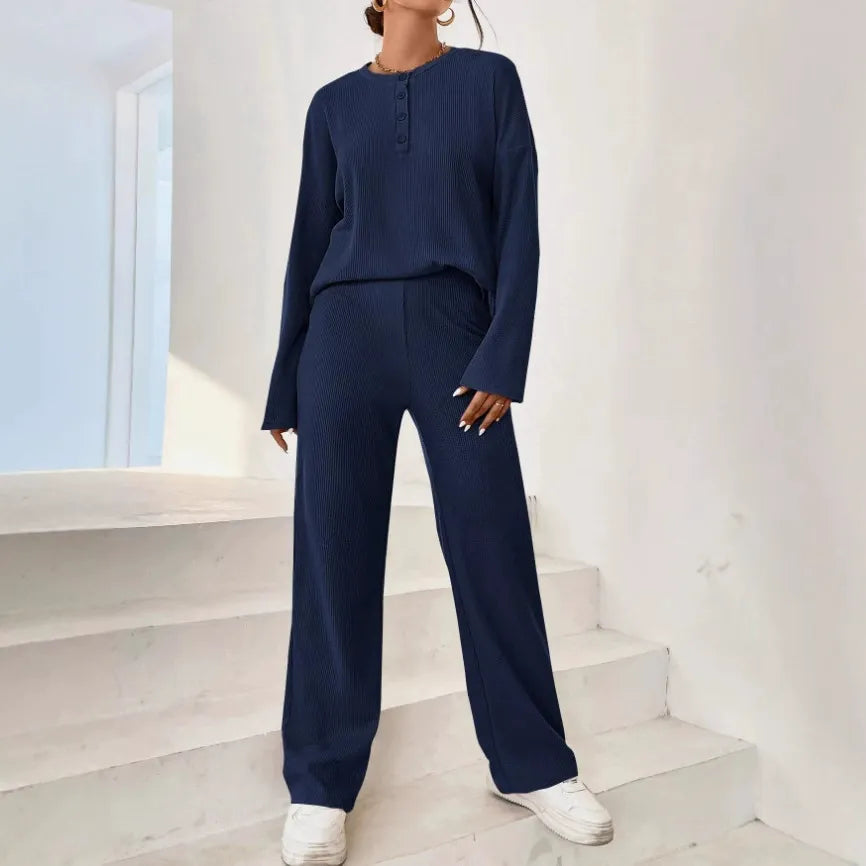 Janie - Conjunto de jersey y pantalones de punto acanalado para estar por casa
