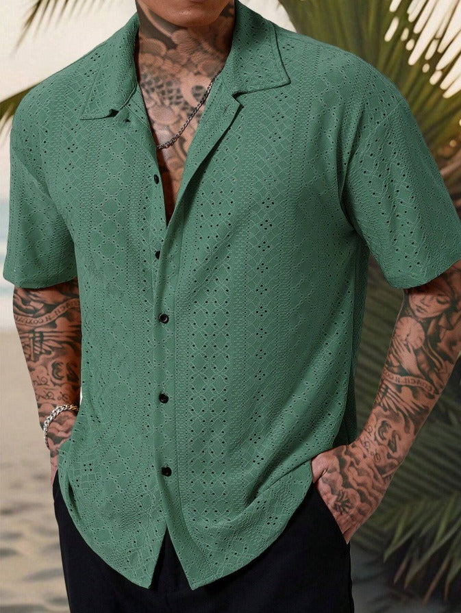 Franklin - Polo casual de jacquard con botones para hombre