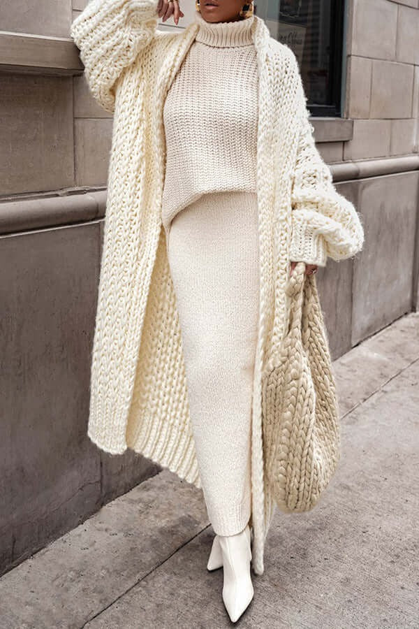 Ranette - Elegante cárdigan largo, oversize y cálido, de punto