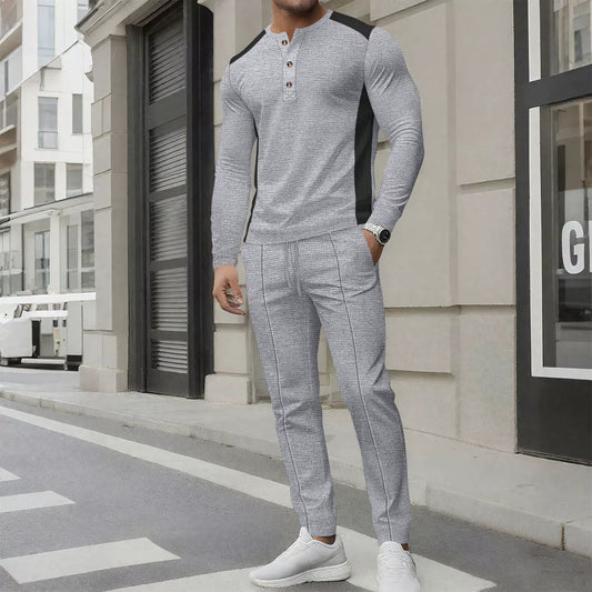 Barry - Conjunto casual de polo Slim Fit de manga larga y pantalón de punto waffle