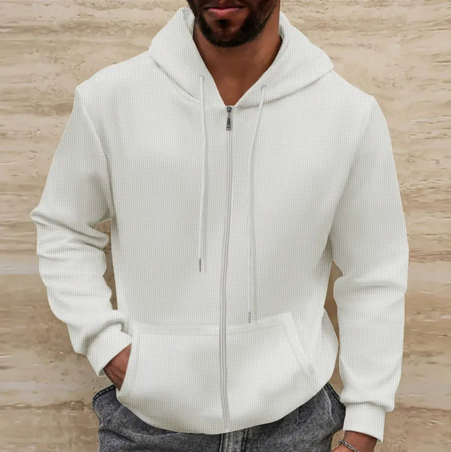 Dino - Chaqueta casual de punto waffle con cremallera completa y capucha para hombre