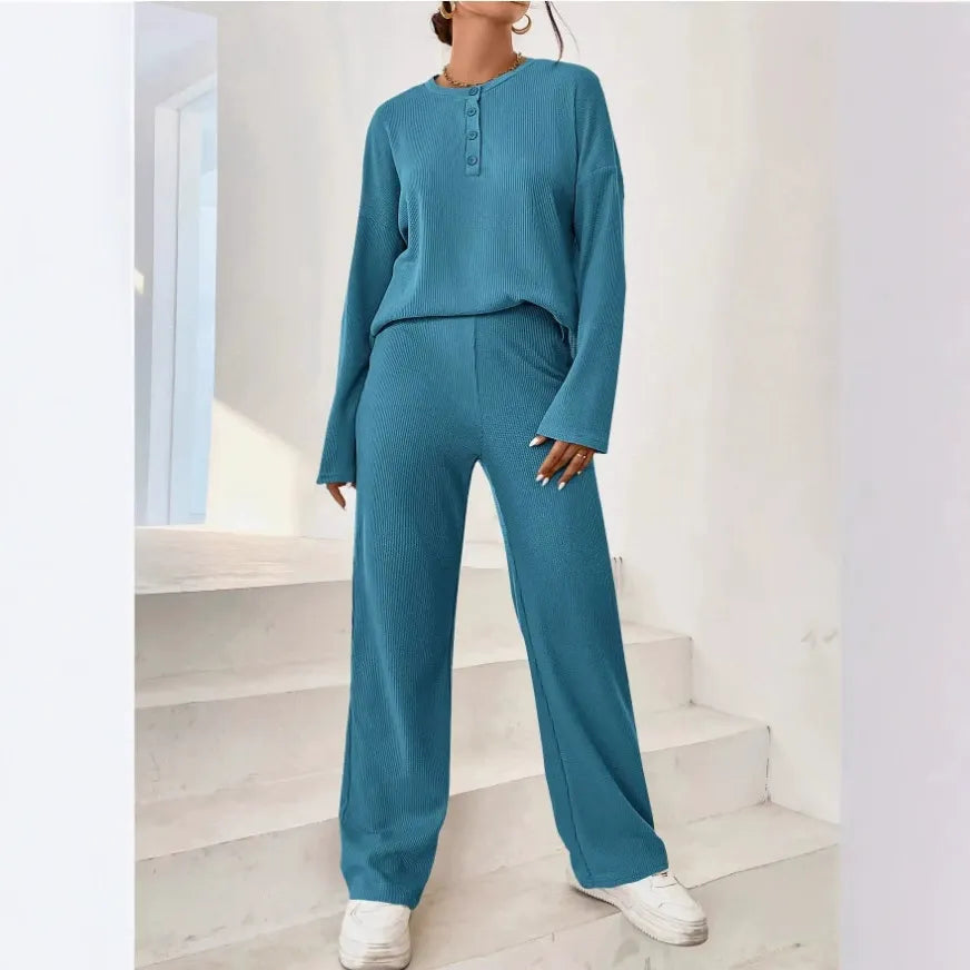 Janie - Conjunto de jersey y pantalones de punto acanalado para estar por casa