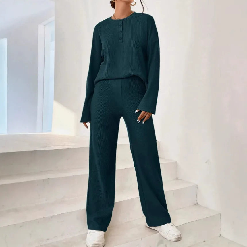 Janie - Conjunto de jersey y pantalones de punto acanalado para estar por casa