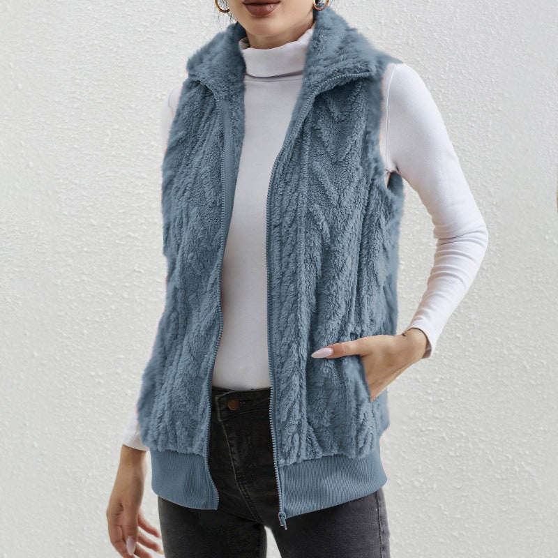 Kaisey - Chaleco informal sin mangas de jacquard con forro polar