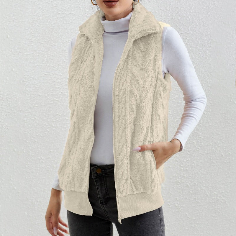 Kaisey - Chaleco informal sin mangas de jacquard con forro polar