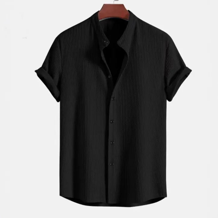 Geoff - Camisa elegante de punto con botones y manga corta para hombre
