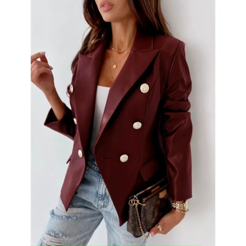 Karlene - Elegante blazer cruzado de piel sintética