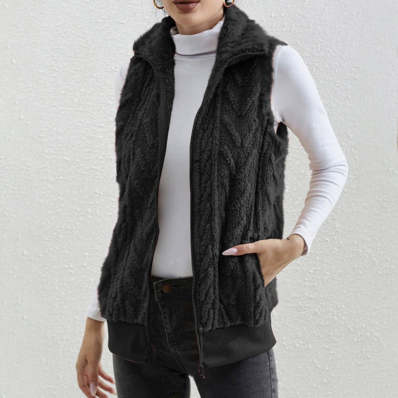 Kaisey - Chaleco informal sin mangas de jacquard con forro polar