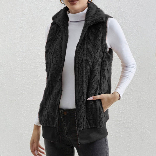 Kaisey - Chaleco informal sin mangas de jacquard con forro polar