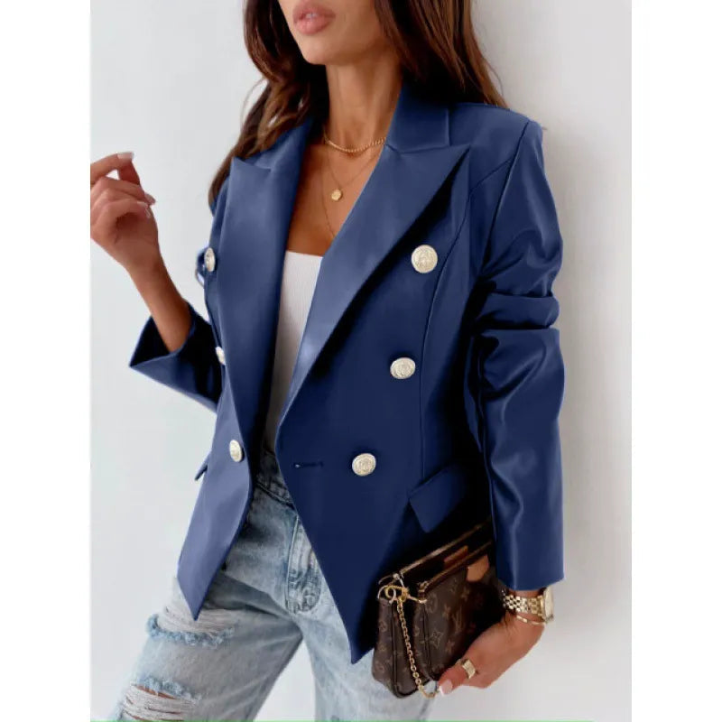 Karlene - Elegante blazer cruzado de piel sintética