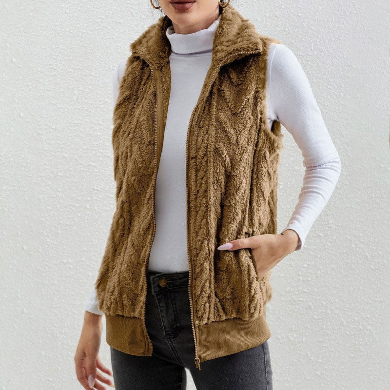 Kaisey - Chaleco informal sin mangas de jacquard con forro polar