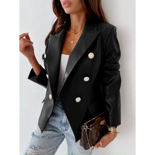 Karlene - Elegante blazer cruzado de piel sintética