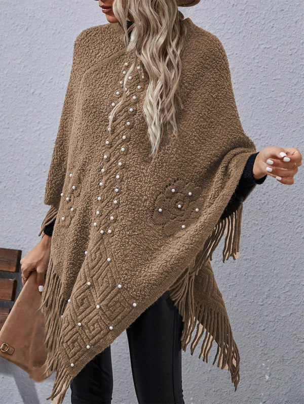 Quincy Elegante suéter poncho holgado con manga murciélago