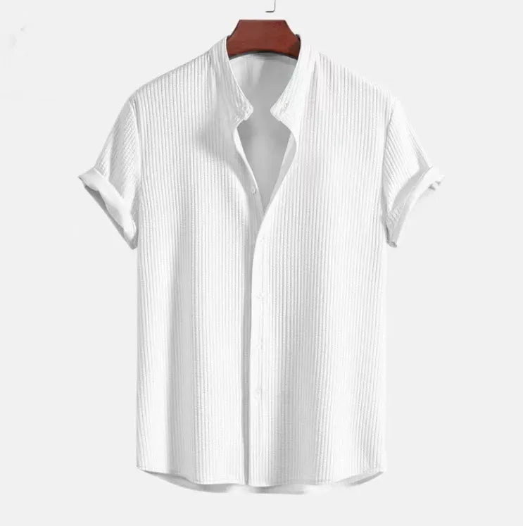 Geoff - Camisa elegante de punto con botones y manga corta para hombre
