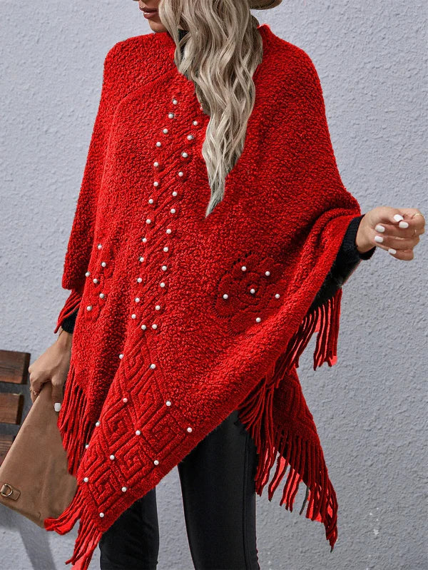 Quincy Elegante suéter poncho holgado con manga murciélago