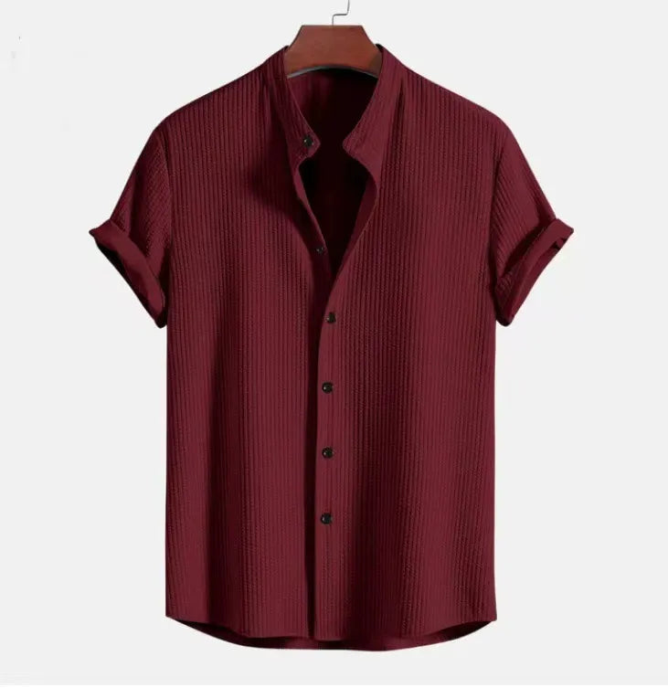 Geoff - Camisa elegante de punto con botones y manga corta para hombre