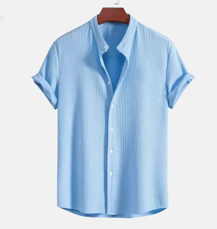Geoff - Camisa elegante de punto con botones y manga corta para hombre
