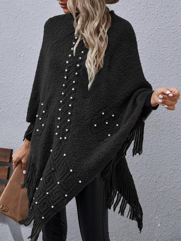 Quincy Elegante suéter poncho holgado con manga murciélago