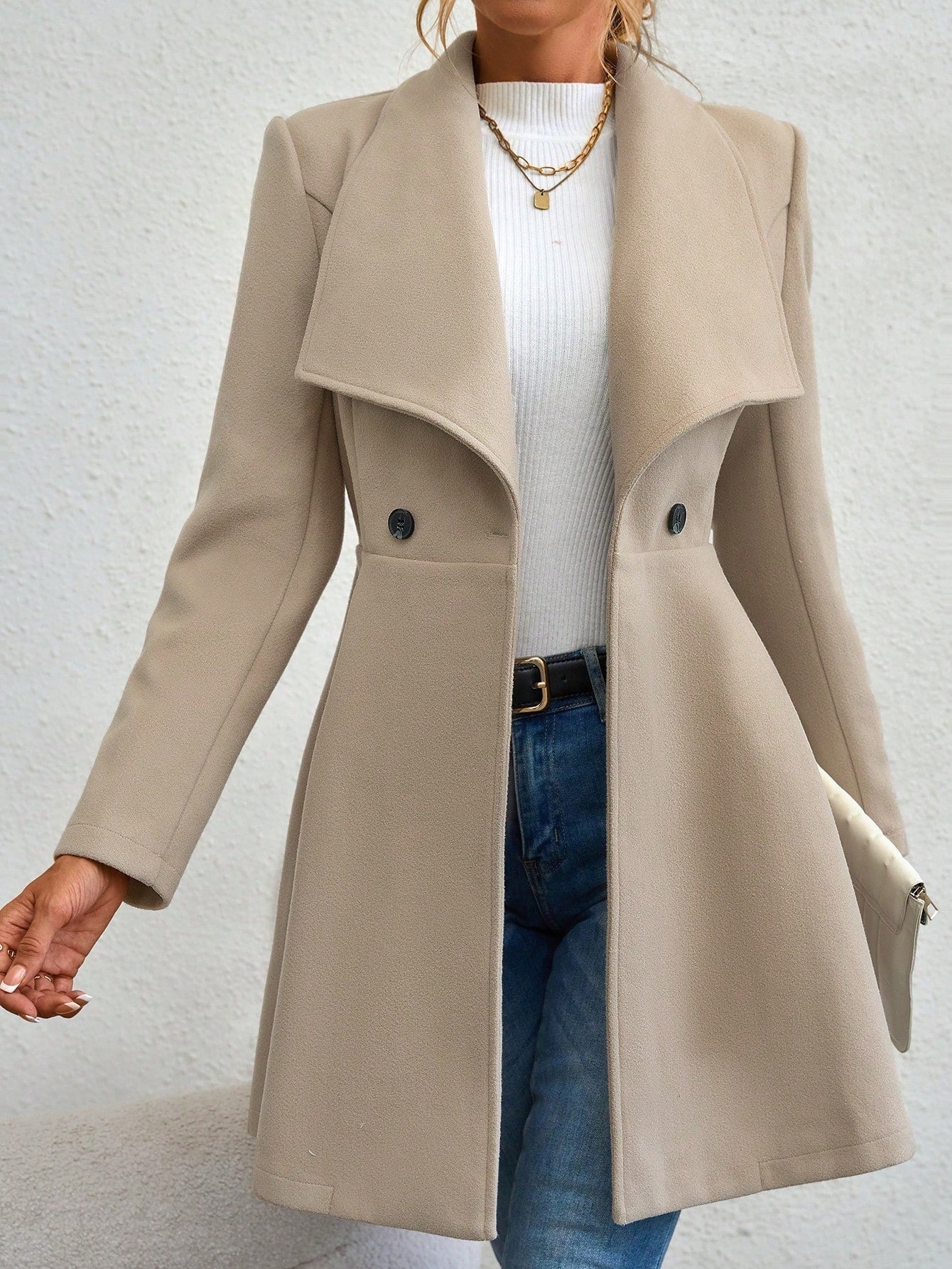 Lacina - Elegante gabardina larga con cuello ancho