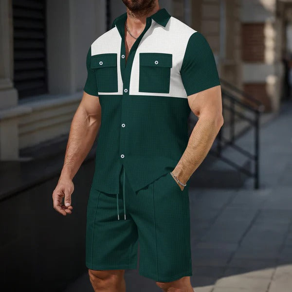 Charlie - Conjunto casual y estiloso de polo con botones y shorts para hombre