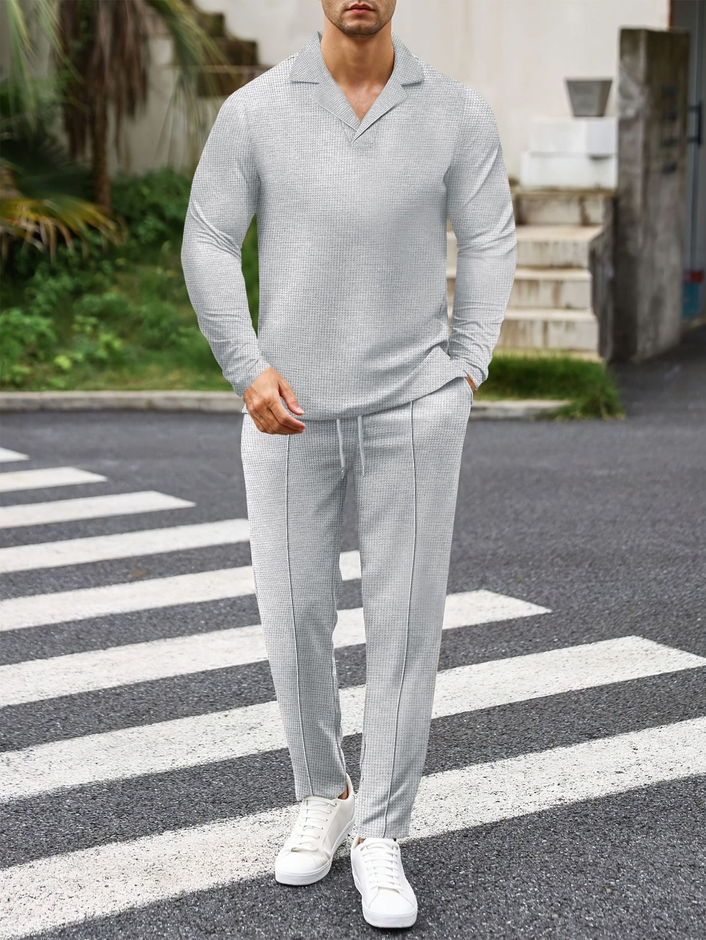 Darwin - Conjunto estiloso de polo slim fit de manga larga y pantalón de punto