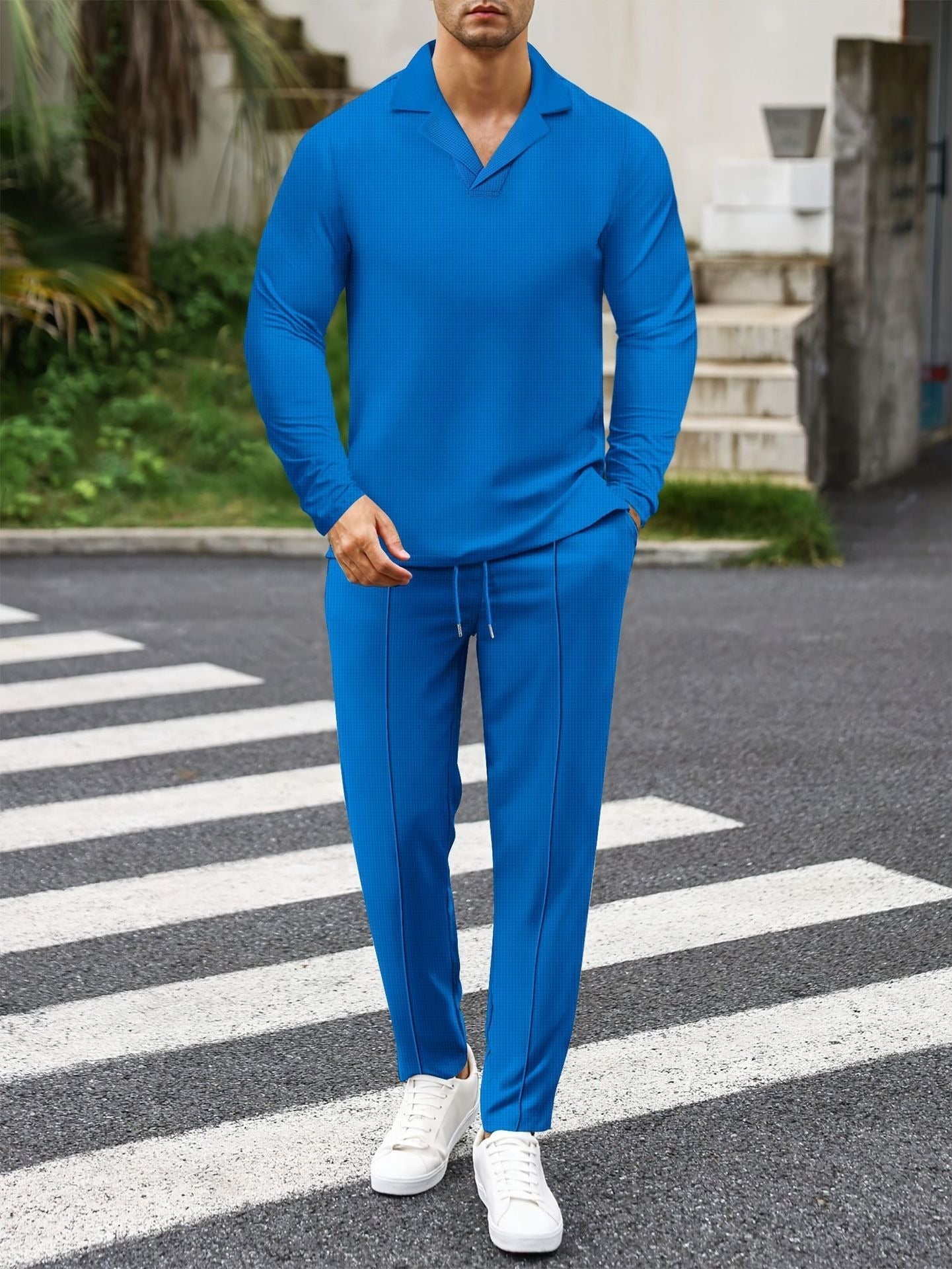Darwin - Conjunto estiloso de polo slim fit de manga larga y pantalón de punto