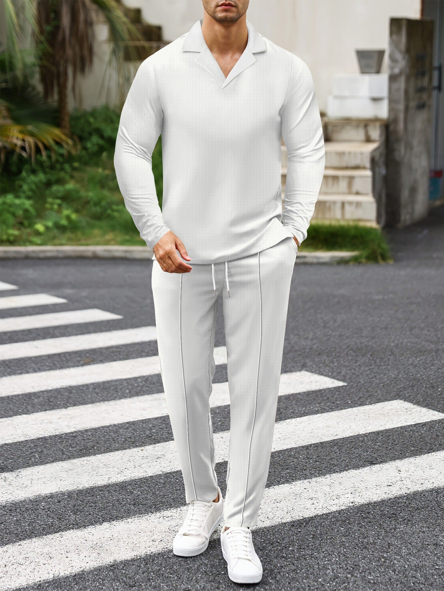 Darwin - Conjunto estiloso de polo slim fit de manga larga y pantalón de punto