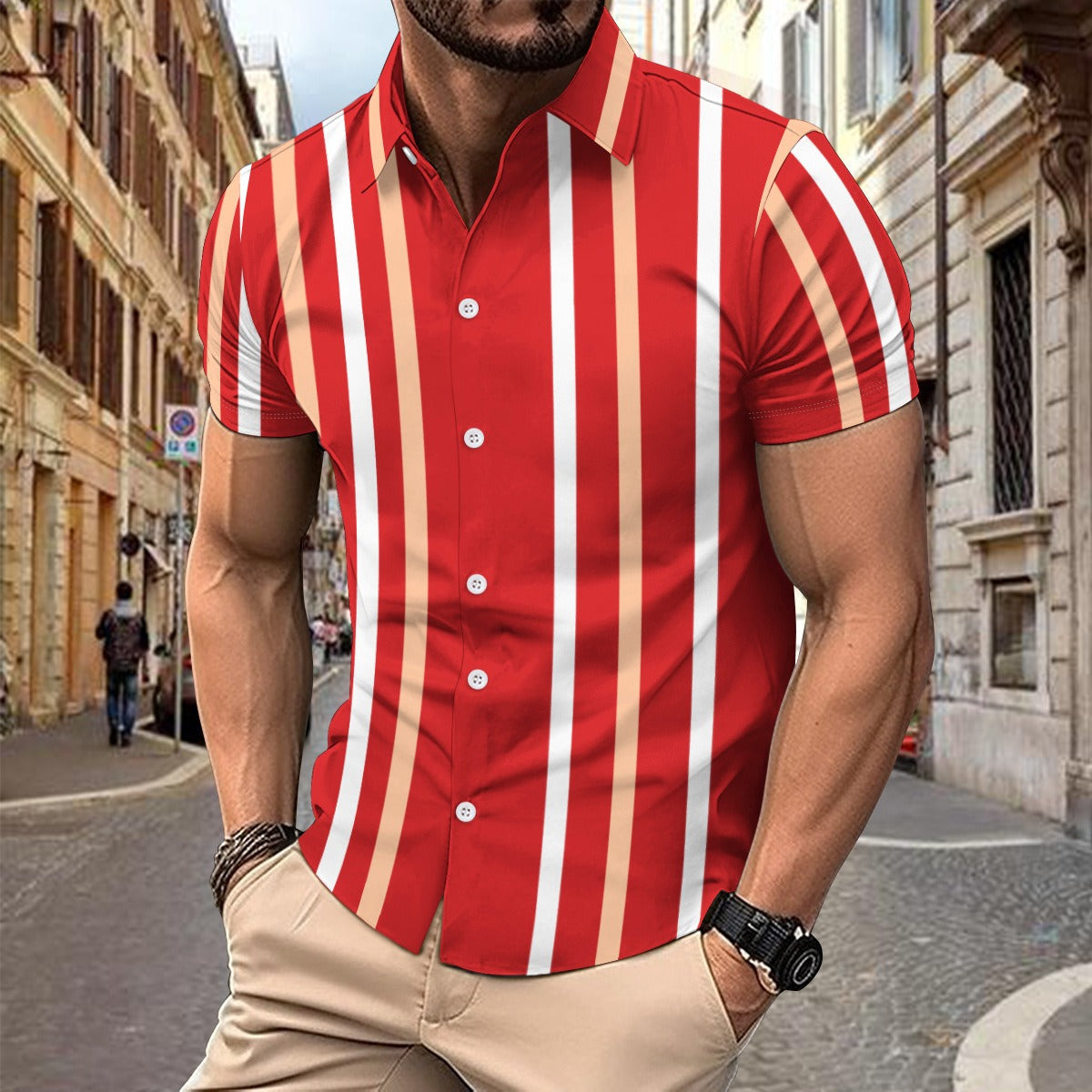 Caiden - Polo slim fit de rayas con botones y manga corta para hombre