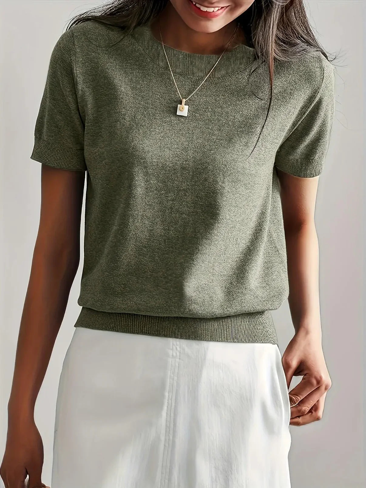 Sheira - Camisa casual de punto con cuello redondo