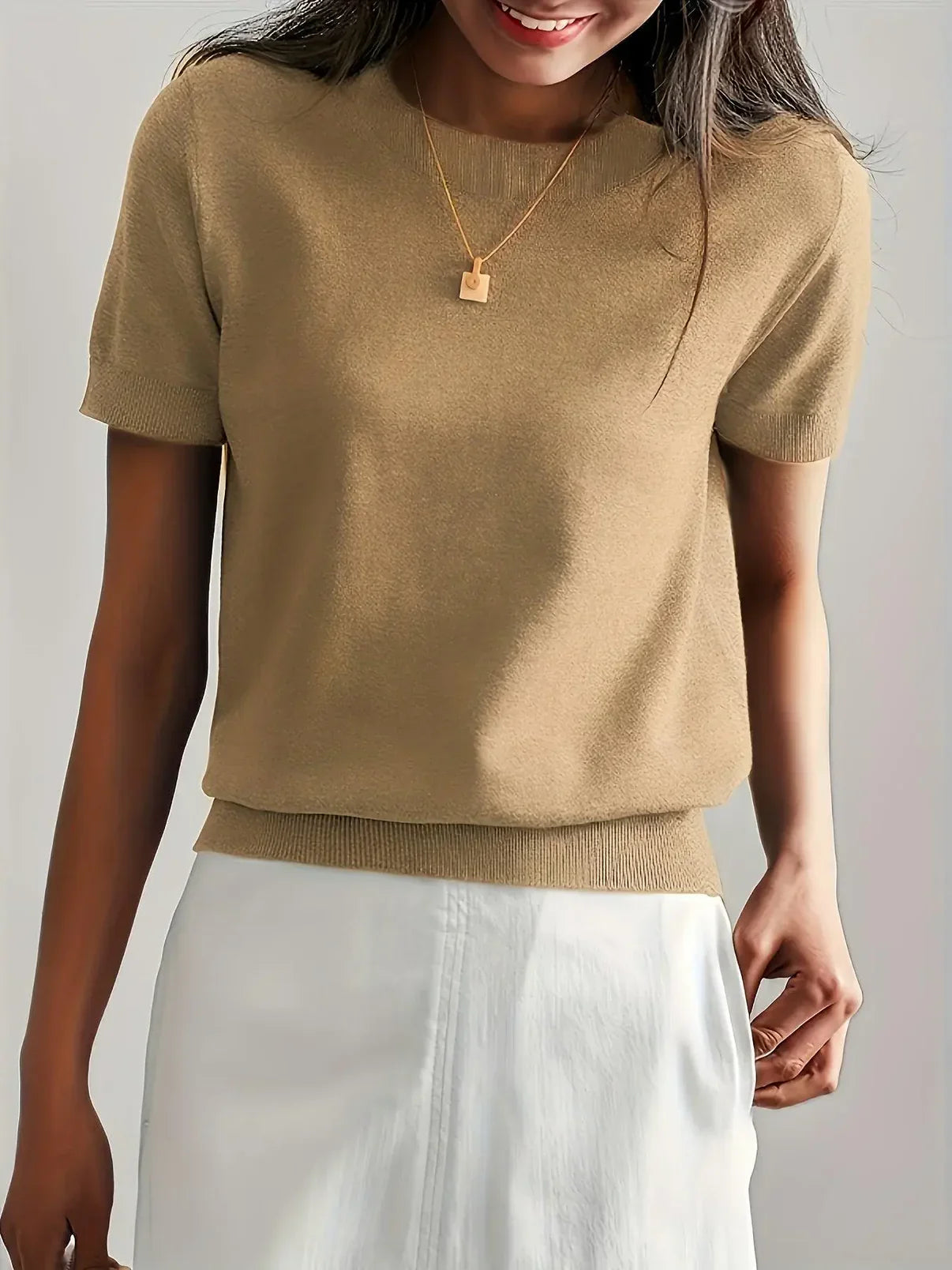 Sheira - Camisa casual de punto con cuello redondo