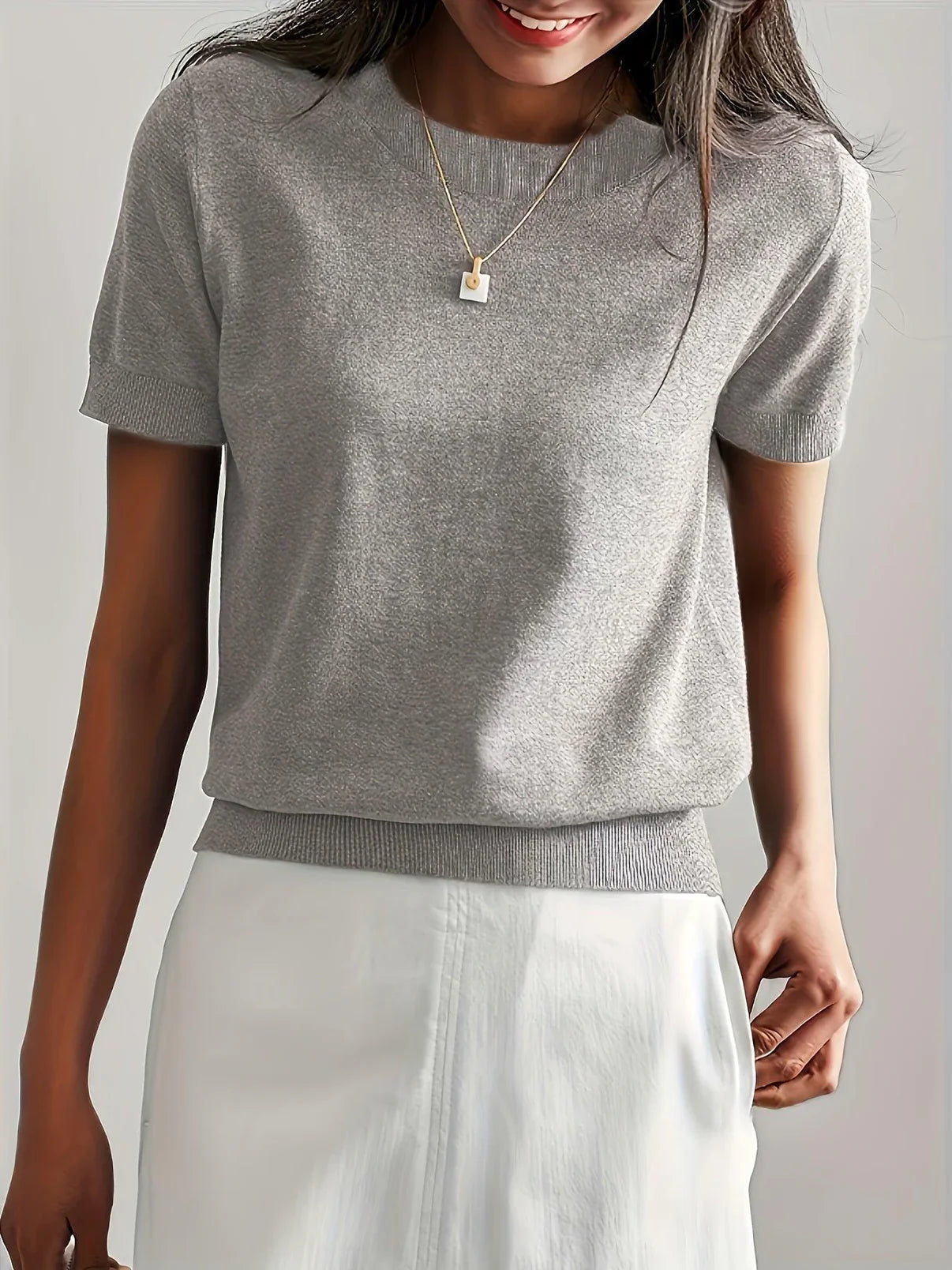Sheira - Camisa casual de punto con cuello redondo