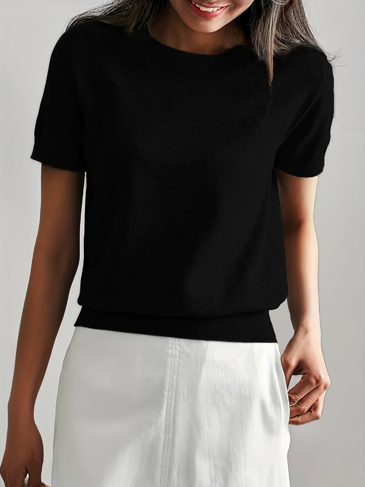 Sheira - Camisa casual de punto con cuello redondo