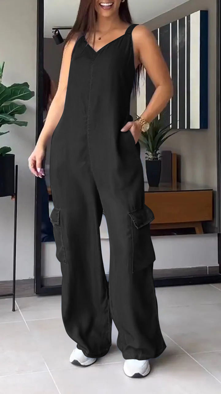Natassia - Mono vaquero cargo sin mangas para mujer