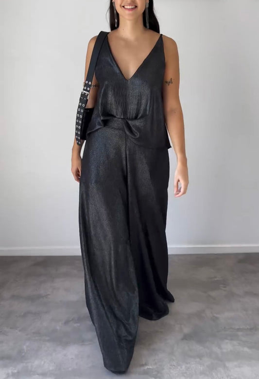 Susan - Estiloso conjunto de top sin mangas y pantalones anchos