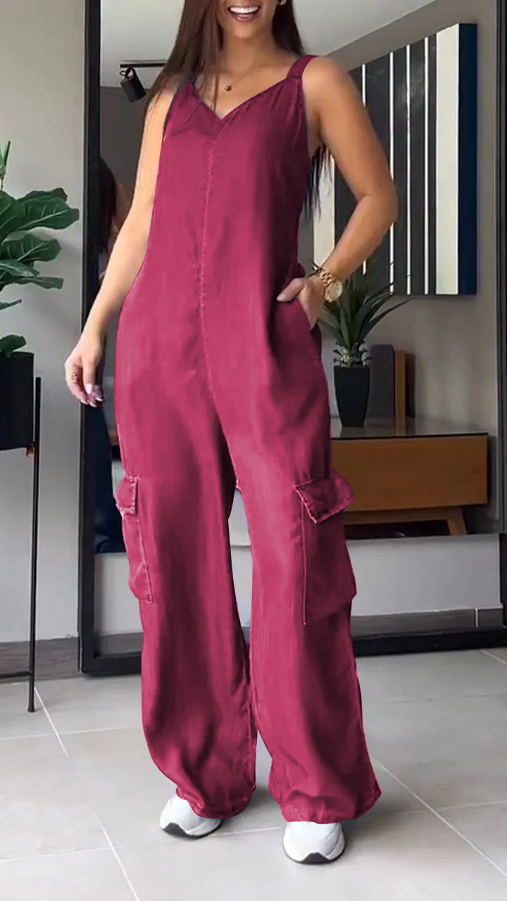 Natassia - Mono vaquero cargo sin mangas para mujer